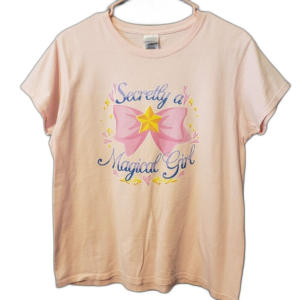 Shirt Secretly a Magical Girl Women's Size Medium Pink Gildan 100% Cotton